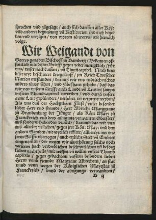 Wir Weigandt von Gottes genaden Bischoff zu Bamberg ...