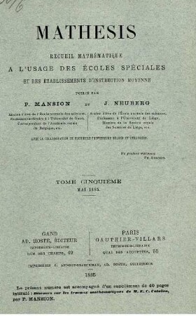 TOME CINQUIÉME MAI 1885.