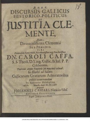 Discursus Gallicus Historico-Politicus De Iustitia Clemente
