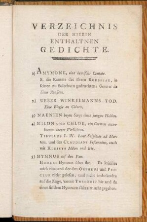 Verzeichnis der hierin enthaltenen Gedichte.