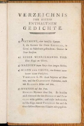 Verzeichnis der hierin enthaltenen Gedichte.