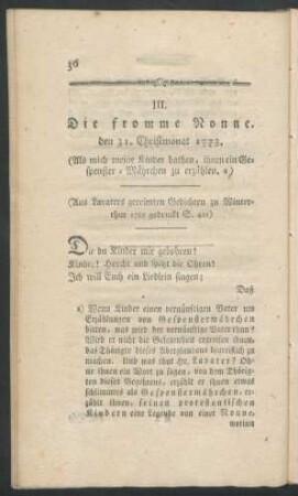 III. Die fromme Nonne. den 31. Christmonat 1773