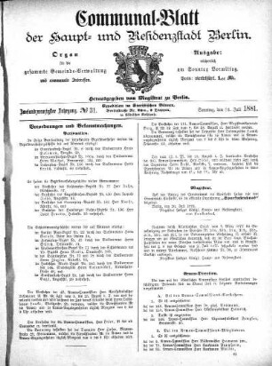 1881,31: No. 31, 31. Juli 1881
