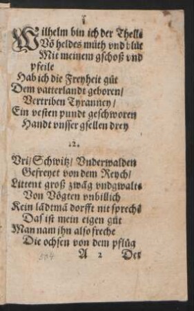 Wilhelm bin ich der Thelle || Vo heldes muth vnd blut ||