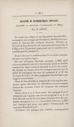 Question de mathématiques spéciales proposée au concours d'agrégation de 1874.