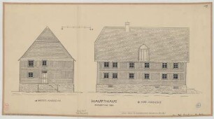 Assinghausen (Kreis Brilon): Hof Nr. 32 Joch genannt Büschers. Haupthaus (Westansicht, Südansicht)