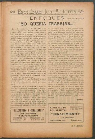 Escriben los Actores : Enfoques por Telefoto - "Yo queria trabajar..."