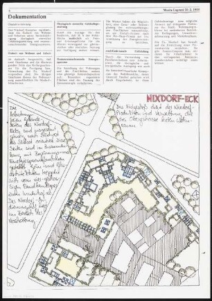 Moritzplatz, Berlin-Kreuzberg Schinkelwettbewerb 1983: »Moritz-Express Planausgabe 30.2.1988« Seite 4: Lageplan Nixdorf und Text