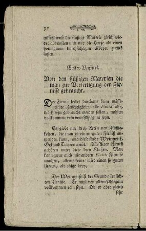 Erstes Kapitel. Von den flüßigen Materien die man zur Verfertigung der Firnisse gebraucht.