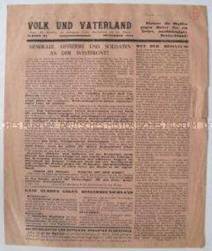 Mitteilungsblatt der Bewegung "Freies Deutschland" für den Westen mit einem Aufruf zur Beendigung des Krieges