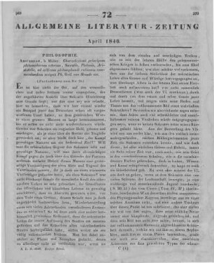 Heusde, P. W. v.: Characterismi principum philosophorum veterum, Socratis, Platonis, Aristotelis. Ad criticam philosophandi rationem commendandam ... . Amsterdam: Müller 1839 (Fortsetzung von Nr. 71)