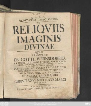 Meditatio Theologica De Reliqviis Imaginis Divinae