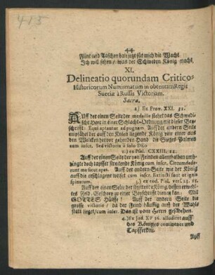 XI. Delineatio quorundam Critico-Historicorum Numismatum in obtentam Regis Sveciae a Russis Victoriam.