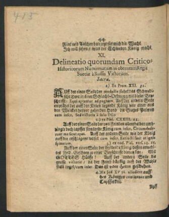 XI. Delineatio quorundam Critico-Historicorum Numismatum in obtentam Regis Sveciae a Russis Victoriam.