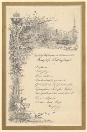 Menükarte : Königliche Mittagstafel, Jagdschloss Letzingen