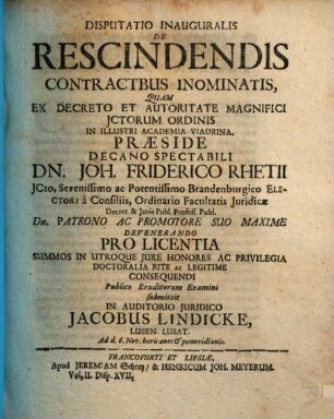 Disp. inaug. de rescindendis contractibus innominatis