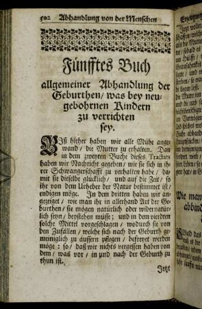 Fünfftes Buch allgemeiner Abhandlung der Geburthen/ was bey neugebohrnen Kindern zu verrichten sey.