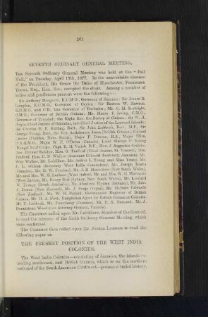 Ordinary General Meeting: The Present Position of the West India Colonies. By Nevile Lubbock, Esq.