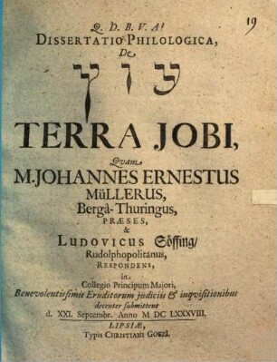 Dissertatio Philologica, De [...] Terra Jobi