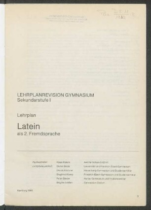 Lehrplanrevision Gymnasium Sekundarstufe I Lehrplan Latein als 2. Fremdsprache