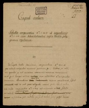 Analysis residuorum. Caput sextum [et septimum]. [237 - 302] (Manuskripttitel), Ohne Ort, 1796 [bzw. o.D.]