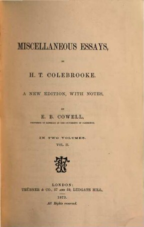 Miscellaneous essays by H. T. Colebrooke, with life of the author : in three volumes. III,2