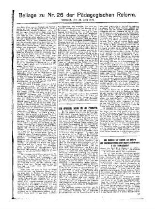 Die [Schule und das praktische Leben] : [Fortsetzung aus dem Hauptblatt] ; Beilage zu Nr. 26 der Pädagogischen Reform