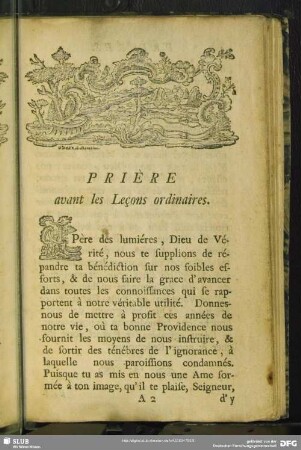 Prière avant les Leçons ordinaires