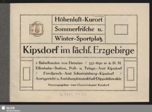 Höhenluft-Kurort, Sommerfrische und Winter-Sportplatz Kipsdorf im sächs. Erzgebirge