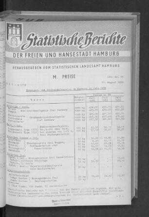 Erzeuger- und Großhandelspreise in Hamburg im Juli 1959 : Lfd. Nr. 25