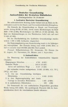 III. Deutscher Gesamtkatalog Auskunftsbüro der Deutschen Bibliotheken