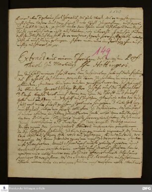 Auszug eines Briefs von Johann Henrich Hottinger an [Unbekannt].