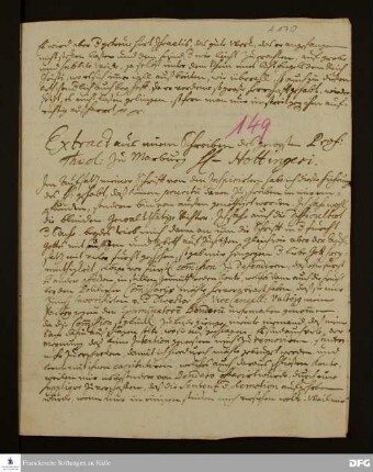 Auszug eines Briefs von Johann Henrich Hottinger an [Unbekannt].