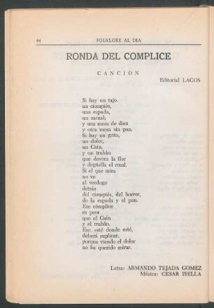 Ronda del complice : Canción. - Editorial Lagos