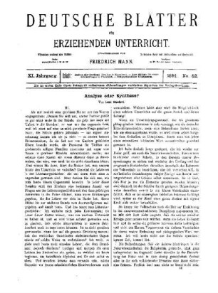 Analyse oder Synthese? : (Fortsetzung)