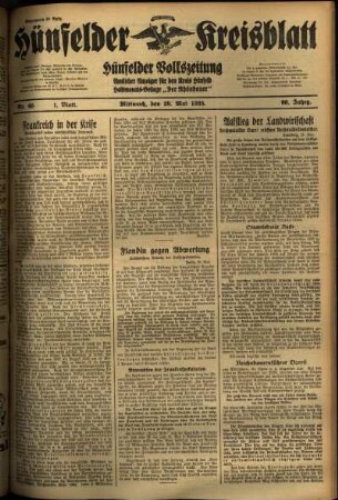 Erste Ausgabe vom Mittwoch, den 29. Mai 1935.