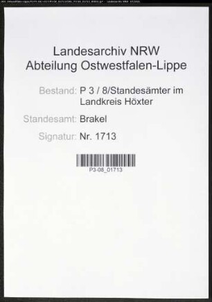 Heiratsregister Standesamt Brakel