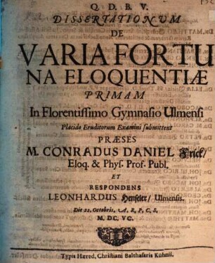 Dissertationum de varia fortuna eloquentiae primam