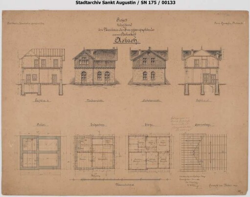 Asbach, Bahnhof, Stationsgebäude, jedoch so nicht ausgeführt (andere Fenster und Türen, ohne Anbau)