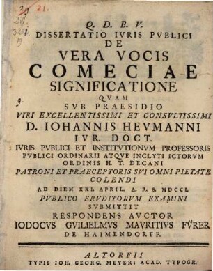Diss. ... de vera vocis comeciae significatione