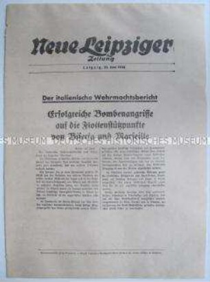 Extrablatt der "Neuen Leipziger Zeitung" mit Auszügen aus dem italienischen Wehrmachtsbericht