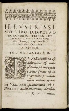 Illustrissimo Viro, D. d. Petro Boccaudio [...]