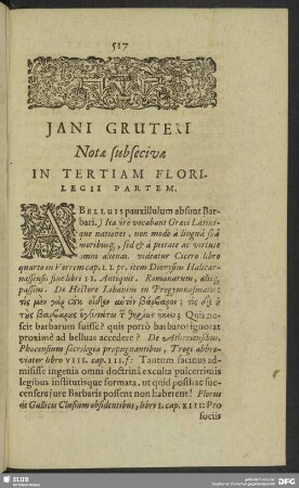 Jani Gruteri Notae subsecivae In Tertiam Florilegii Partem