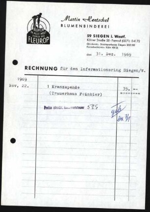 Firmenbriefkopf Martin Hentschel, Blumenbinderei