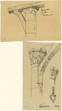 Rathaus in Münnerstadt und Kaiserpfalz in Goslar, Vergleich der Holzsäulen