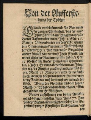 Von der Aufferstehung der Todten.