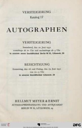 Autographen : 20. Juni 1931 (Katalog Nr. 17)