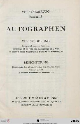 Autographen : 20. Juni 1931 (Katalog Nr. 17)