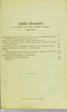 Inhalts-Verzeichniß des 49. Bandes des Neuen Lausitzischen Magazins