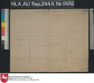 Seitenansicht und Grundriß vom Platzgebäude der Domäne Schafhaus bei MOORWEG Kolorierte Zeichnung von Heins Papier Format 38,8x31,2 M 1:161